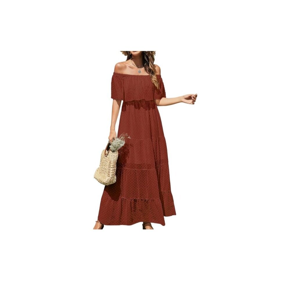 KIRUNDO Women's Off Shoulder Maxi Dress Swiss Dot Short Sleeve size S NWT